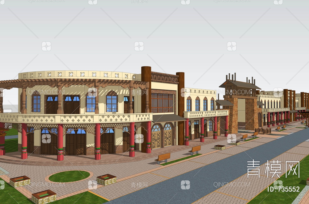 新疆 伊斯兰风情 民俗建筑SU模型下载【ID:735552】