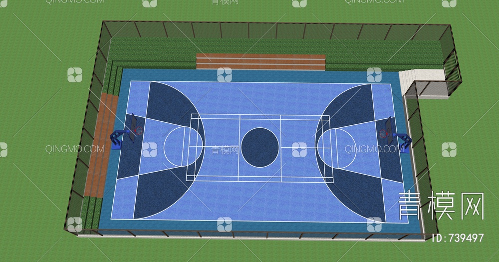 户外篮球场 公园篮球场 公园运动场 室内篮球场SU模型下载【ID:739497】
