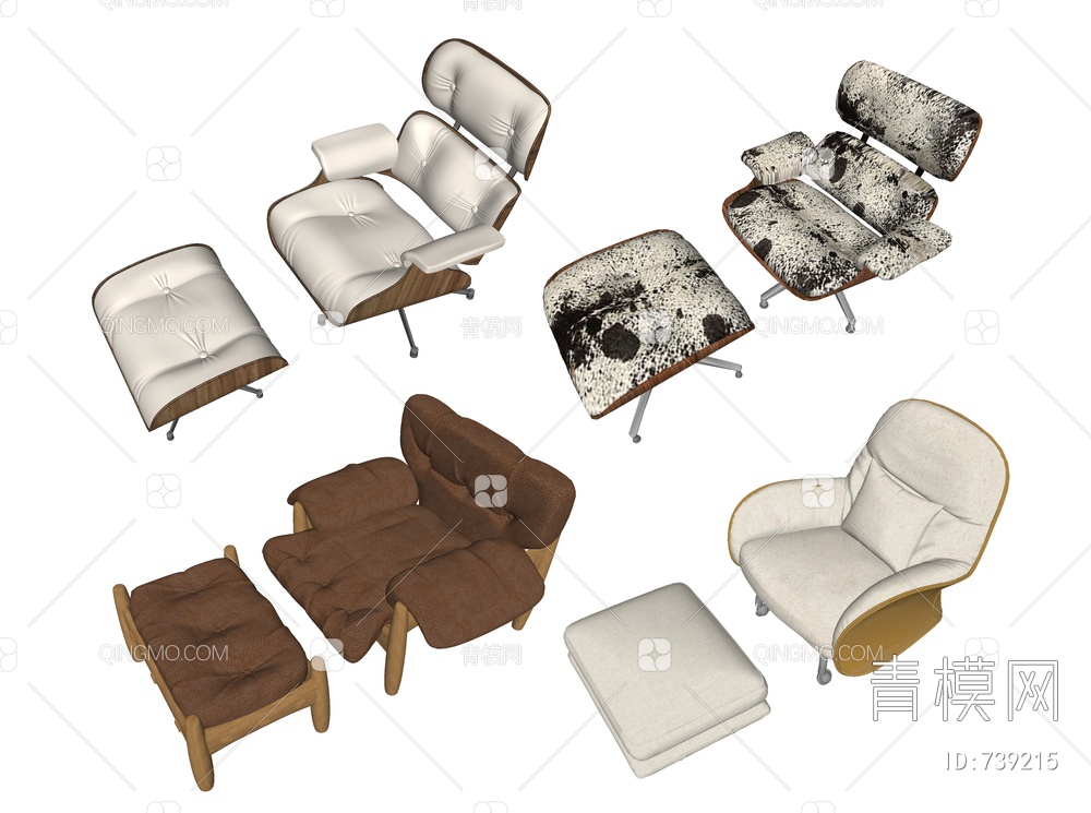 单人沙发椅凳组合SU模型下载【ID:739215】