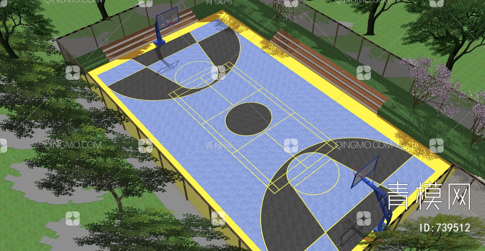 户外公园篮球场 公园运动场SU模型下载【ID:739512】