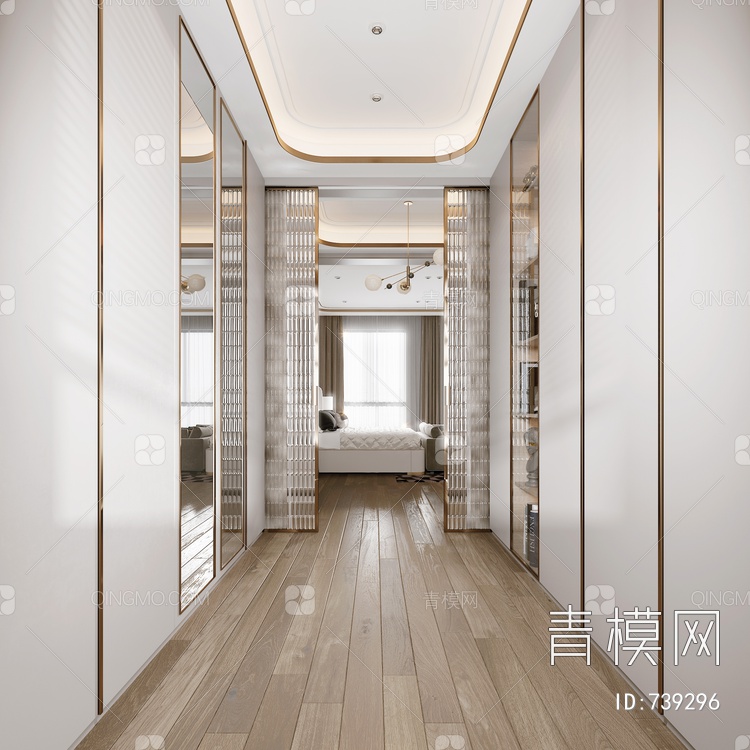 【卧室 过道3D模型】-现代VR有灯光有贴图MAX2016卧室 过道3d模型下载-ID739296-免费3Dmax模型库 - 青模3d模型网