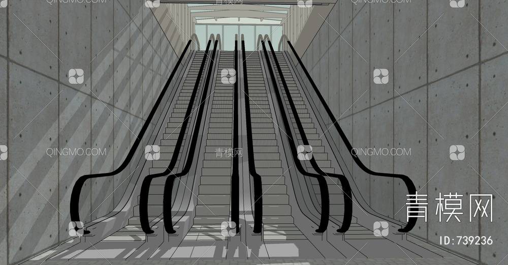 地铁出入口 扶手电梯SU模型下载【ID:739236】