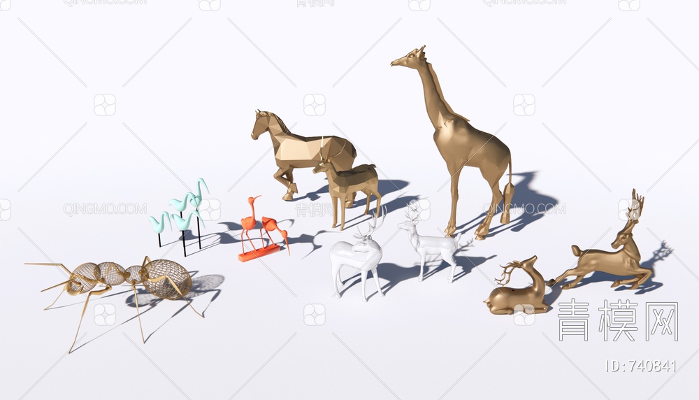 动物雕塑 长颈鹿SU模型下载【ID:740841】