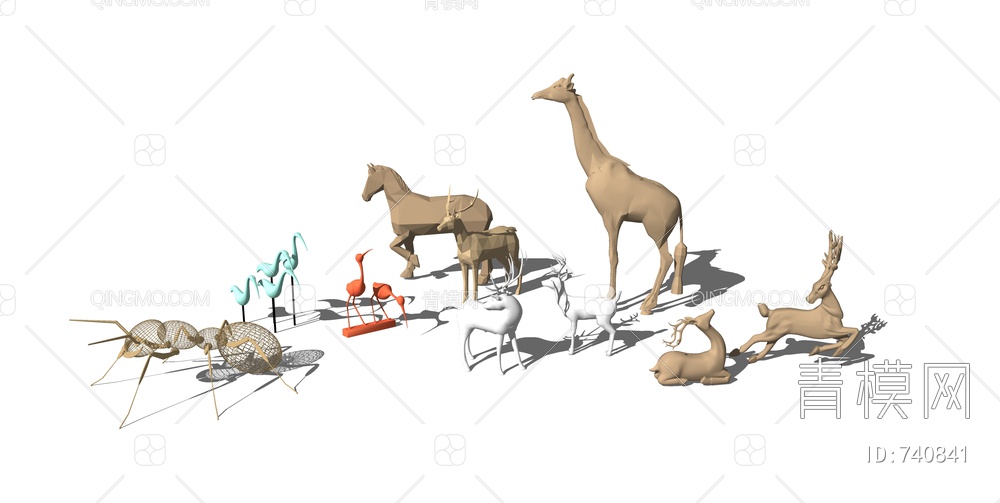 动物雕塑 长颈鹿SU模型下载【ID:740841】