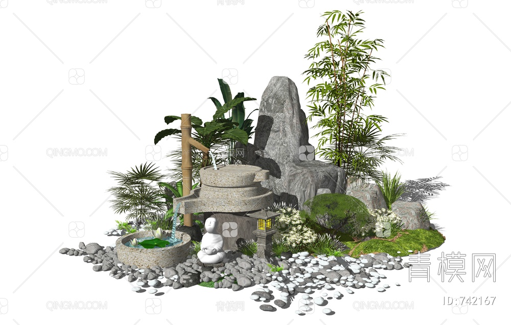 假山石头景观小品植物水景庭院景观SUSU模型下载【ID:742167】