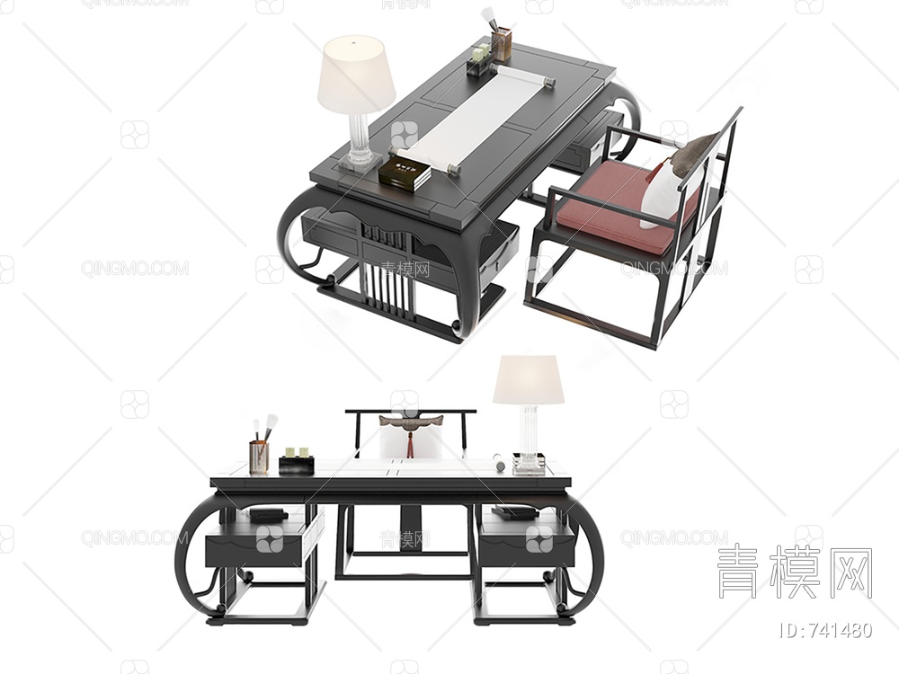 书桌椅组合SU模型下载【ID:741480】