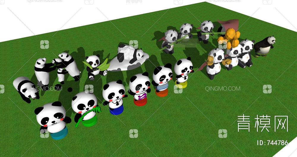 熊猫玩具摆件雕塑SU模型下载【ID:744786】