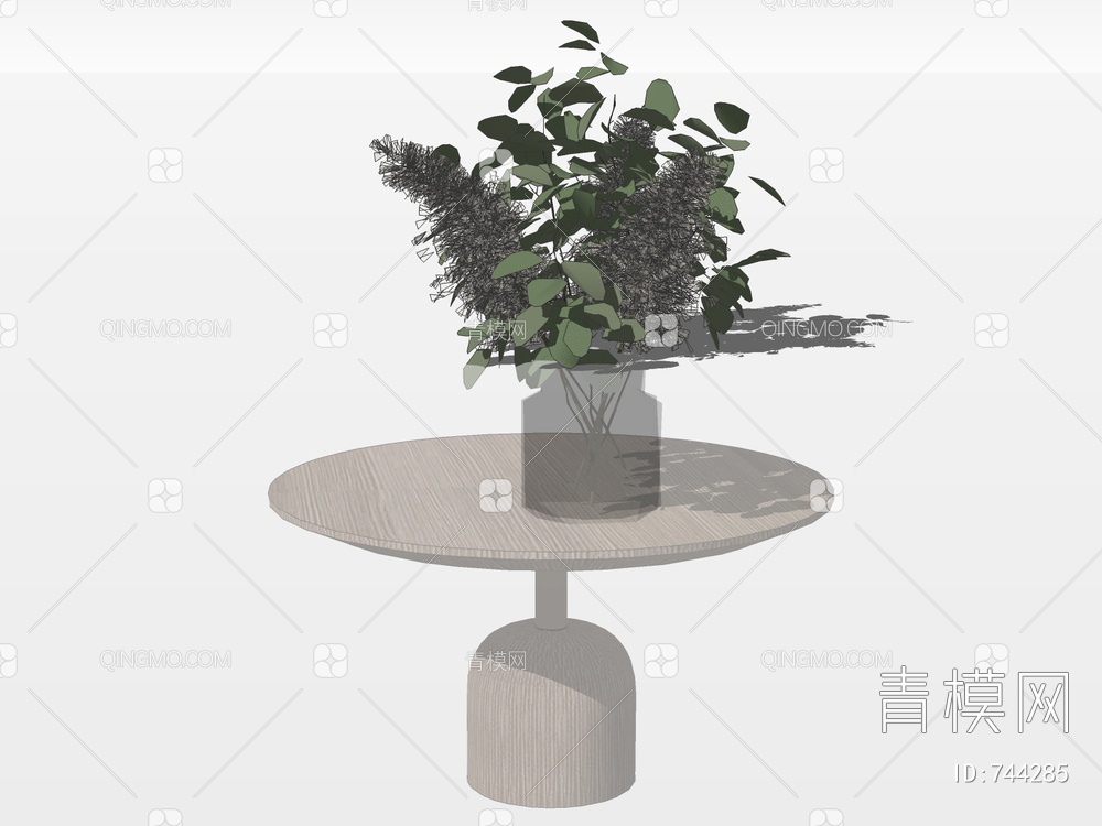 植物花瓶玻璃圆几SU模型下载【ID:744285】