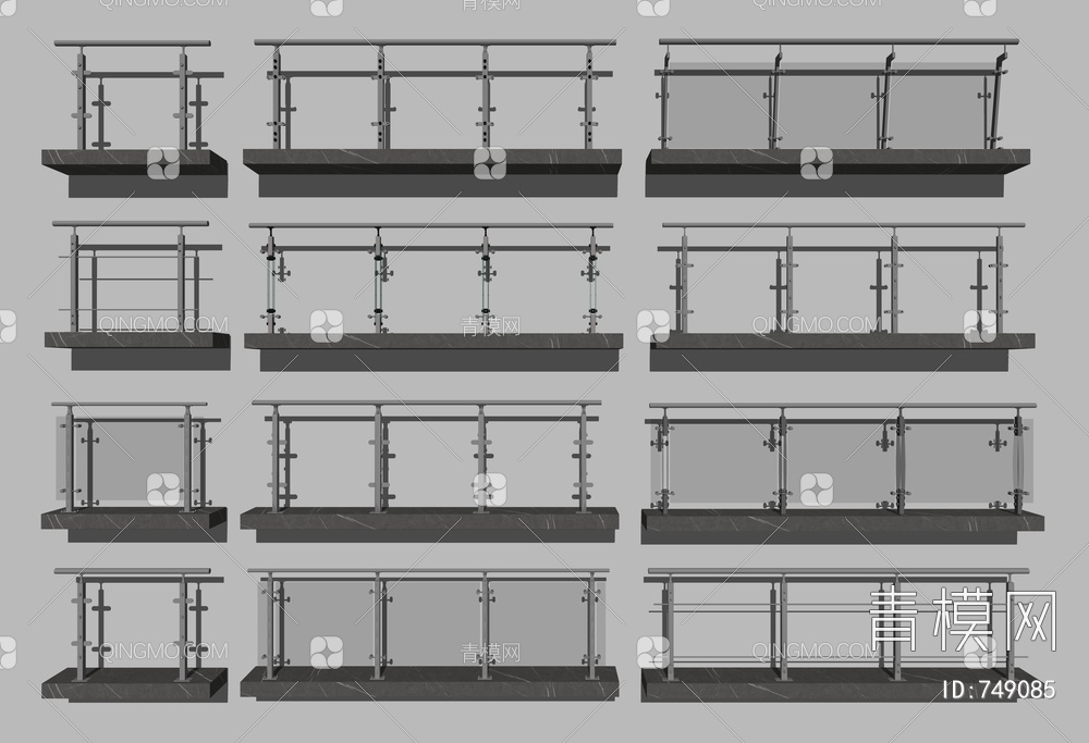 玻璃栏杆 阳台护栏SU模型下载【ID:749085】
