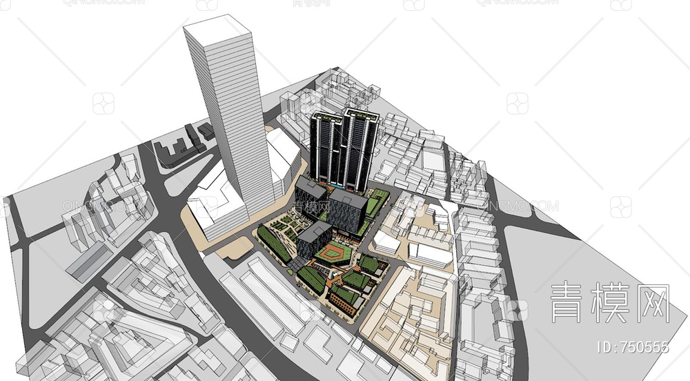 商业街公寓办公写字楼SU模型下载【ID:750555】
