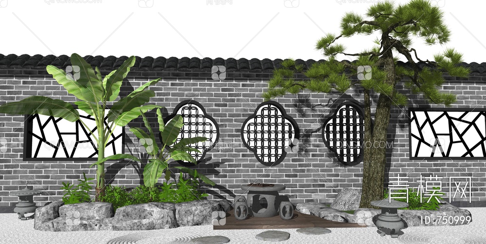 庭院景观 景墙围墙SU模型下载【ID:750999】