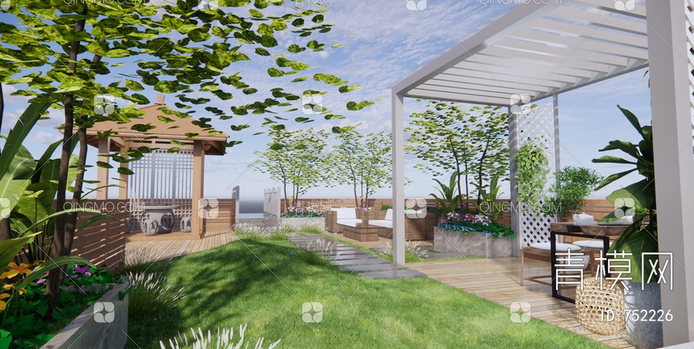 屋顶花园 庭院景观SU模型下载【ID:752226】