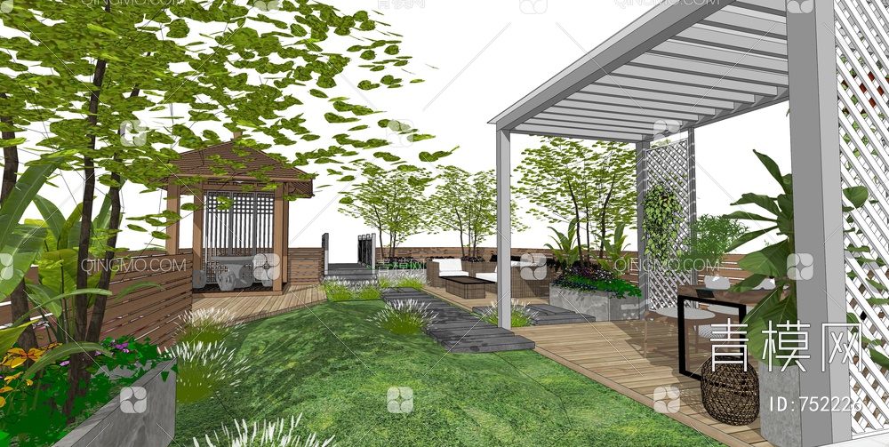 屋顶花园 庭院景观SU模型下载【ID:752226】