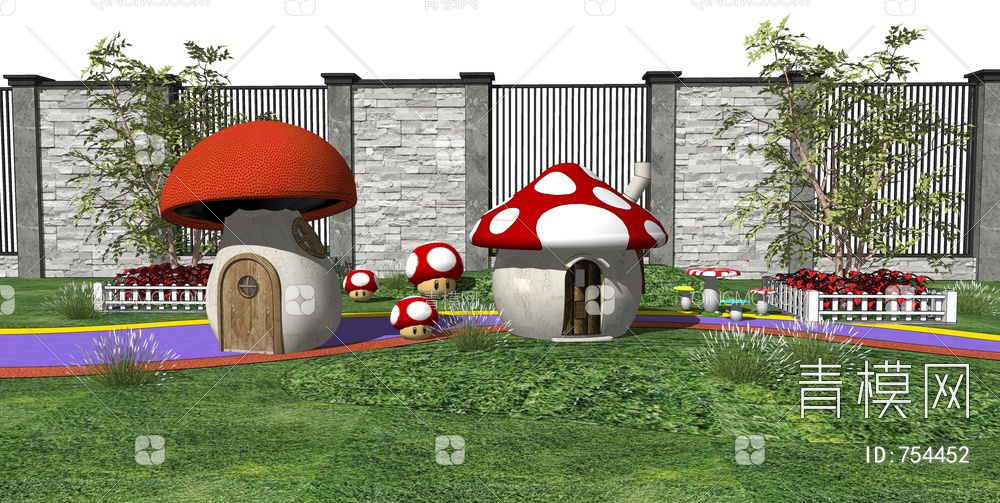 儿童蘑菇房 户外景观SU模型下载【ID:754452】