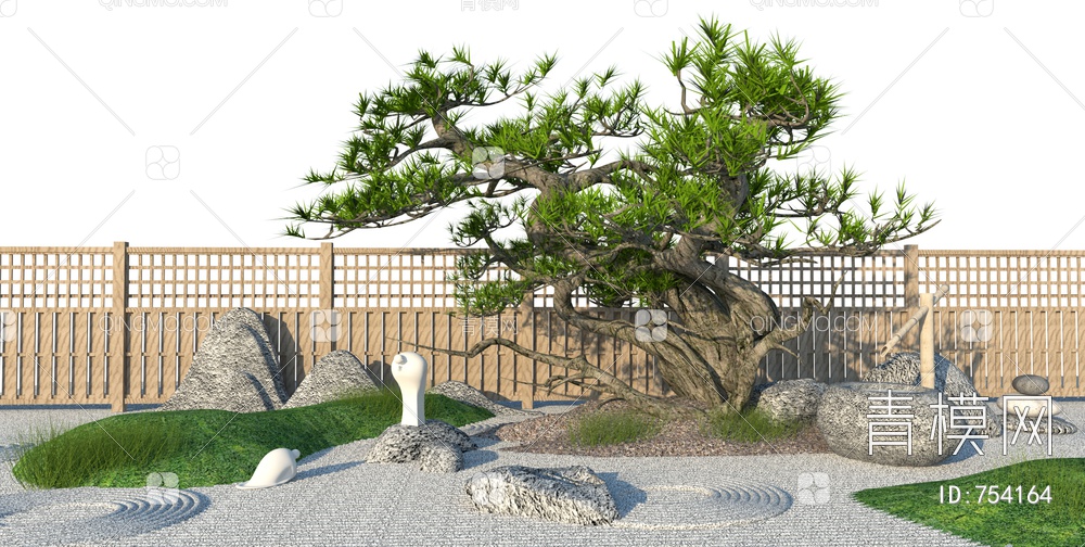 庭院景观 枯山石SU模型下载【ID:754164】