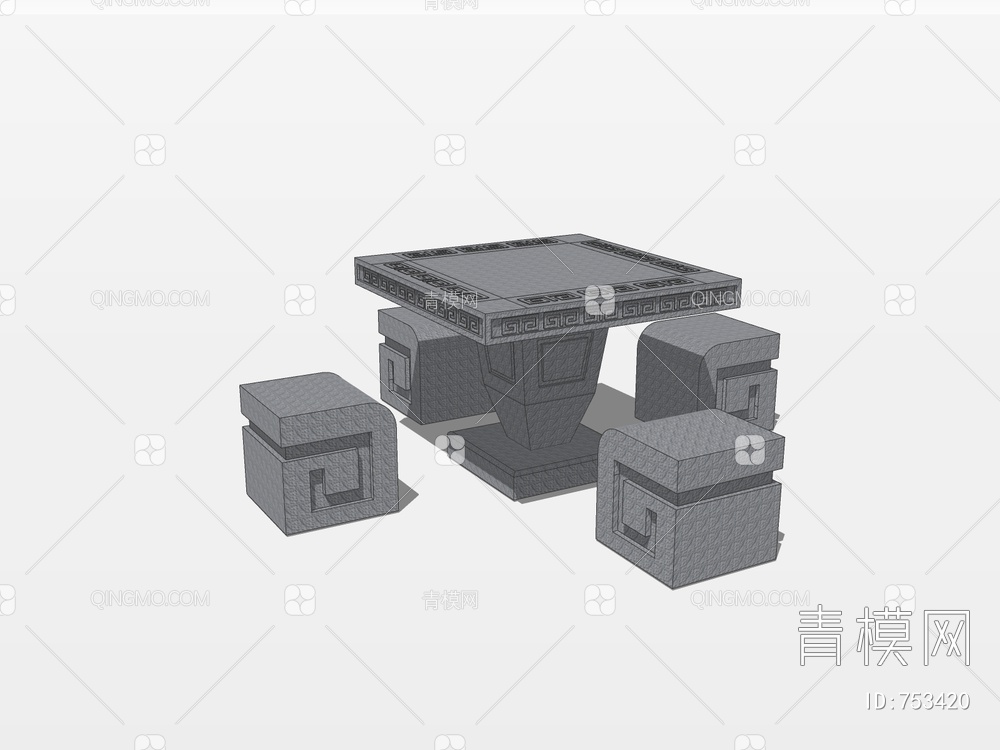 石凳石桌SU模型下载【ID:753420】