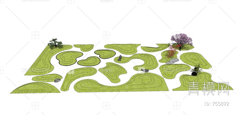 微地形 庭院景观地形 绿化小岛SU模型下载【ID:755892】