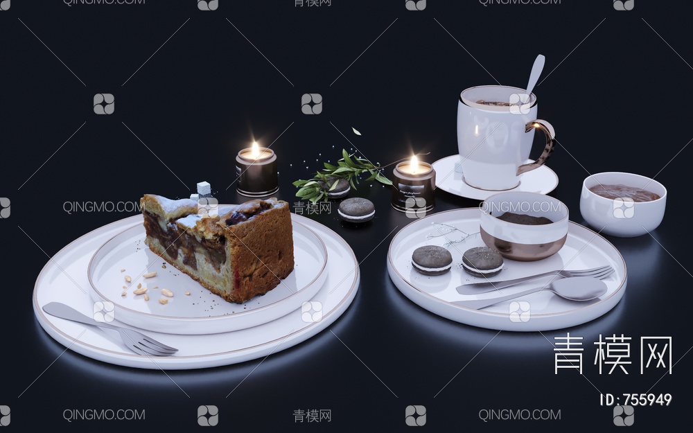 餐具 照片写实面包巧克力咖啡3D模型下载【ID:755949】