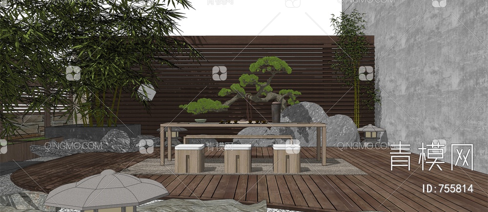 庭院景观茶桌椅SU模型下载【ID:755814】