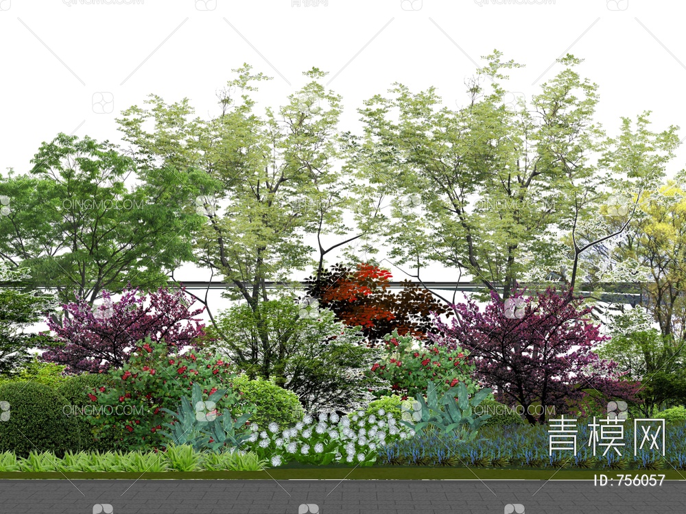 景观树 植物组团 示范区景观树 球形灌木SU模型下载【ID:756057】