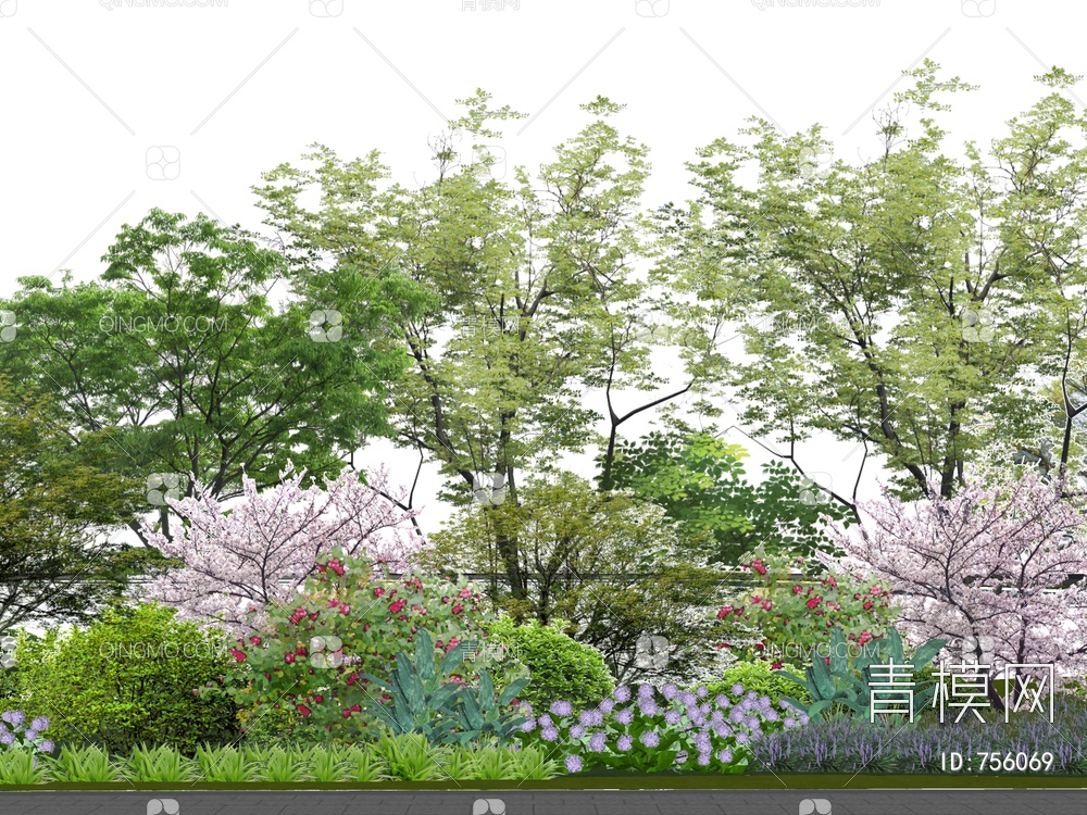 景观树 植物组团 示范区景观树 球形灌木SU模型下载【ID:756069】