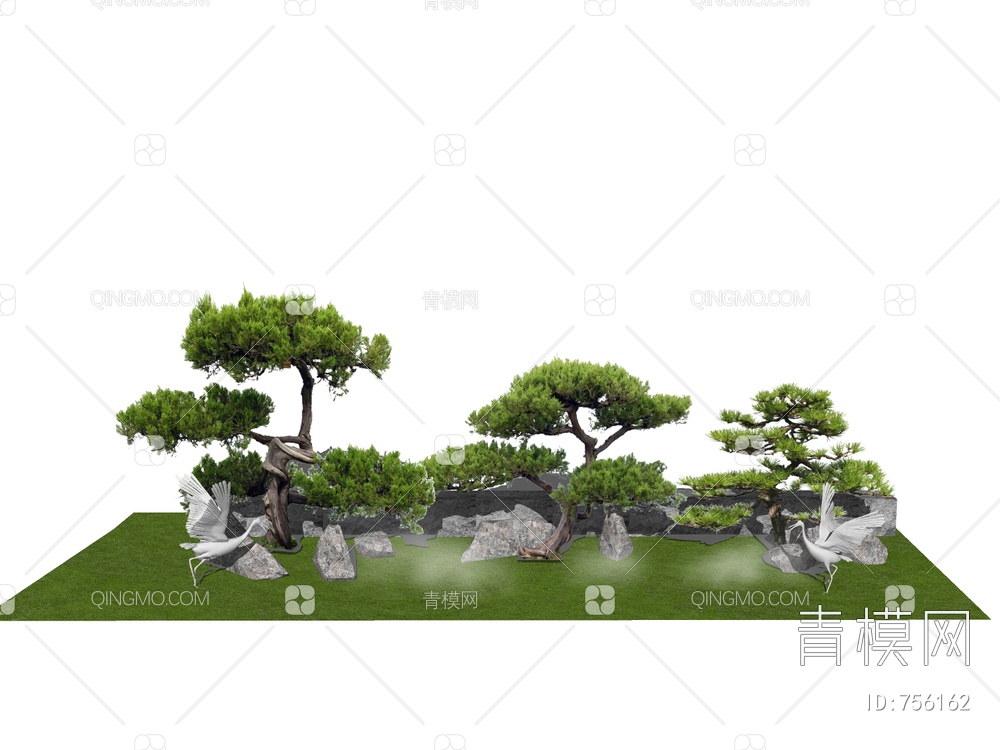 庭院园林景观  松树SU模型下载【ID:756162】