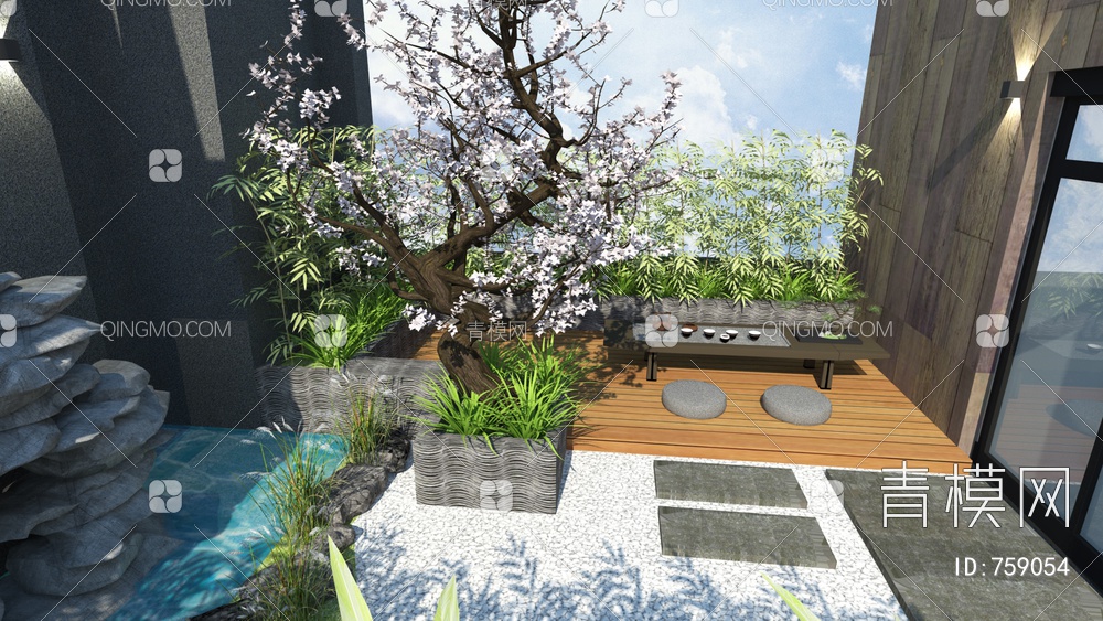 屋顶花园 庭院景观SU模型下载【ID:759054】
