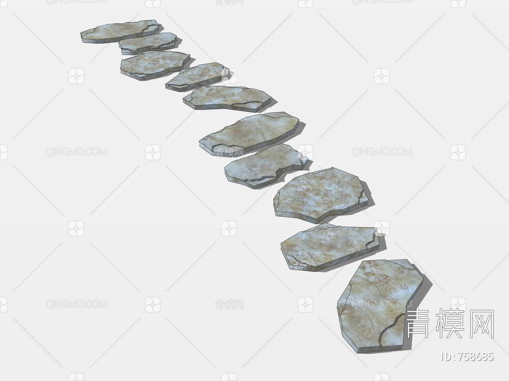 汀步 石头小路 汀步小径 步石 石板铺路SU模型下载【ID:758685】