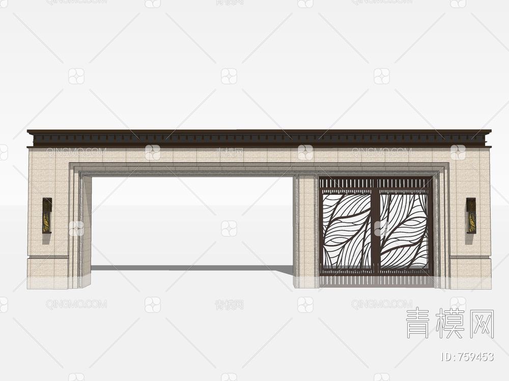 新亚洲大门入口 小区大门入口SU模型下载【ID:759453】