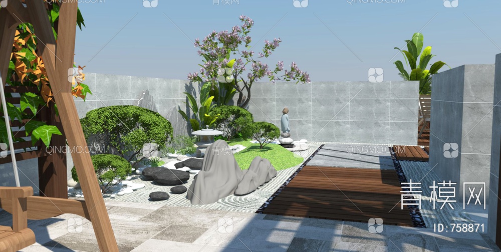 屋顶花园 露台景观SU模型下载【ID:758871】