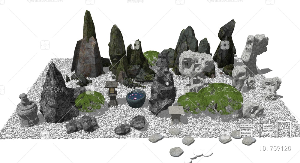 假山石头岩石景观小品SU模型下载【ID:759120】