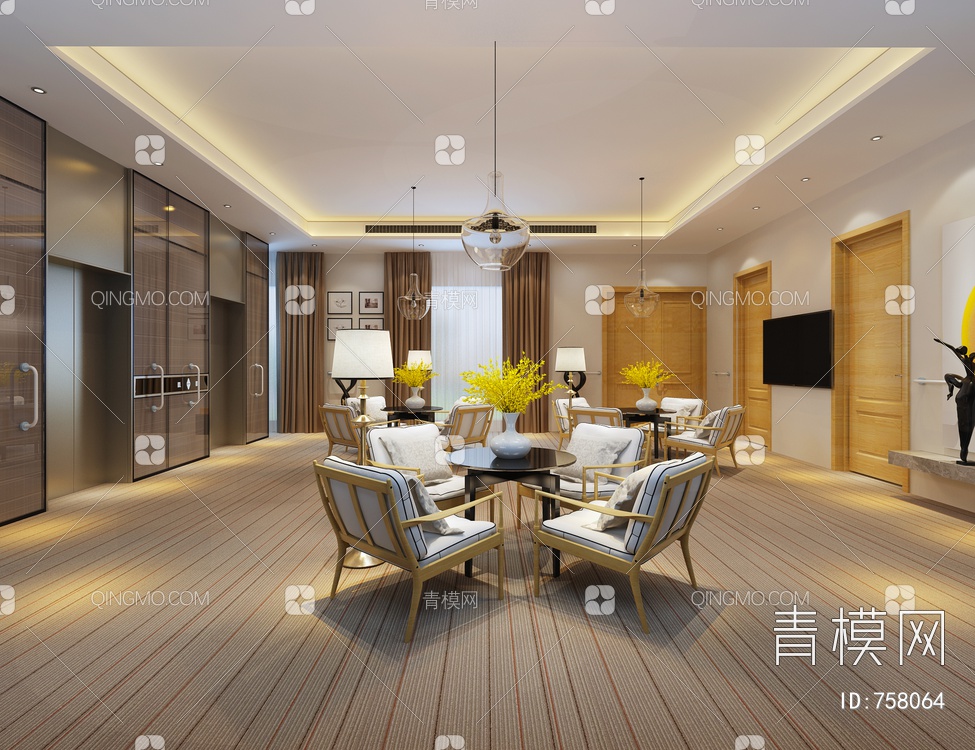 电梯厅接待区域3D模型下载【ID:758064】
