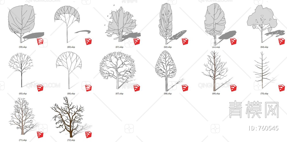 2D冬季树木 枯树SU模型下载【ID:760545】