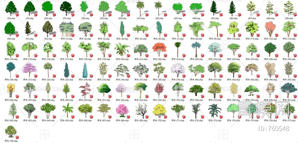 2D手绘树 乔木 树 景观树SU模型下载【ID:760548】
