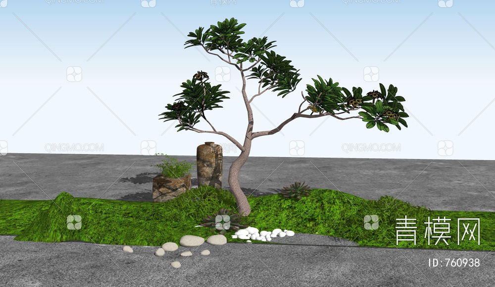 绿植树石头假山鹅卵石SU模型下载【ID:760938】