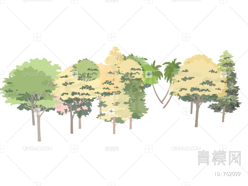 2D树 手绘树 2D植物SU模型下载【ID:762099】