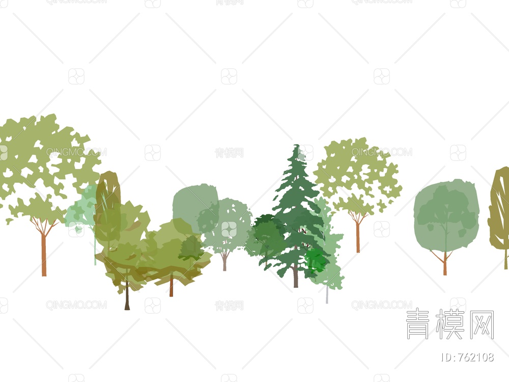 2D树 手绘树 2D植物SU模型下载【ID:762108】