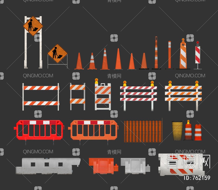 交通路障警示牌防护栏SU模型下载【ID:762159】