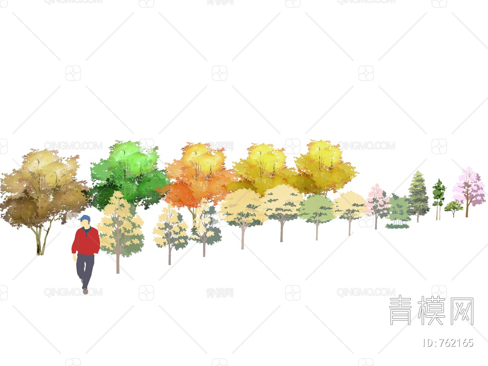 2D有色景观树SU模型下载【ID:762165】