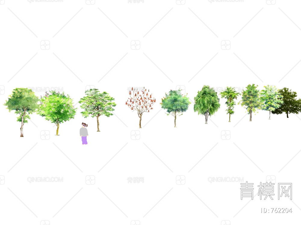 2D树 手绘树 2D植物SU模型下载【ID:762204】