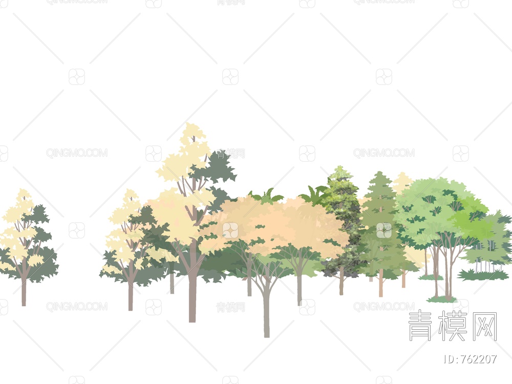 2D树 手绘树 2D植物SU模型下载【ID:762207】