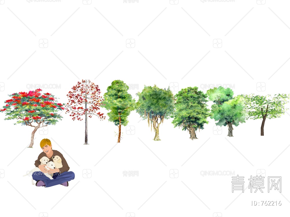 2D树 手绘树 2D植物SU模型下载【ID:762216】