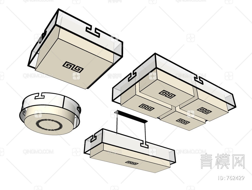 吸顶灯吊灯组合SU模型下载【ID:762429】