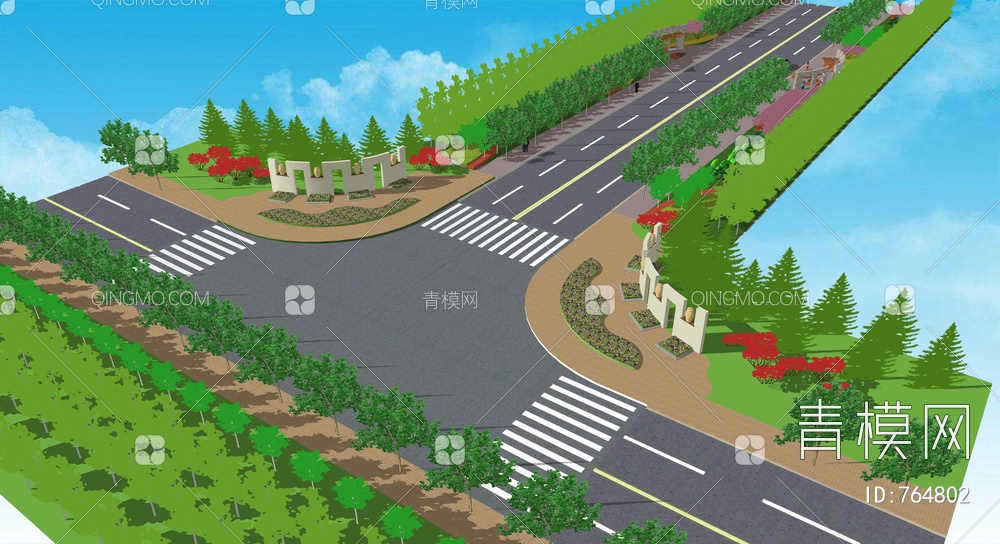 市政道路公路景观SU模型下载【ID:764802】