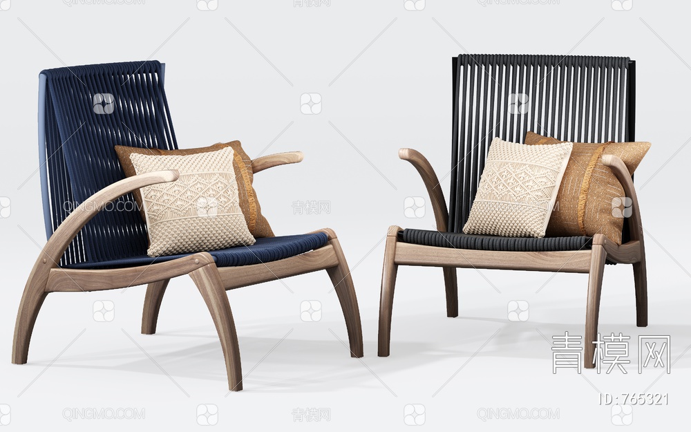 休闲木作织物单椅3D模型下载【ID:765321】