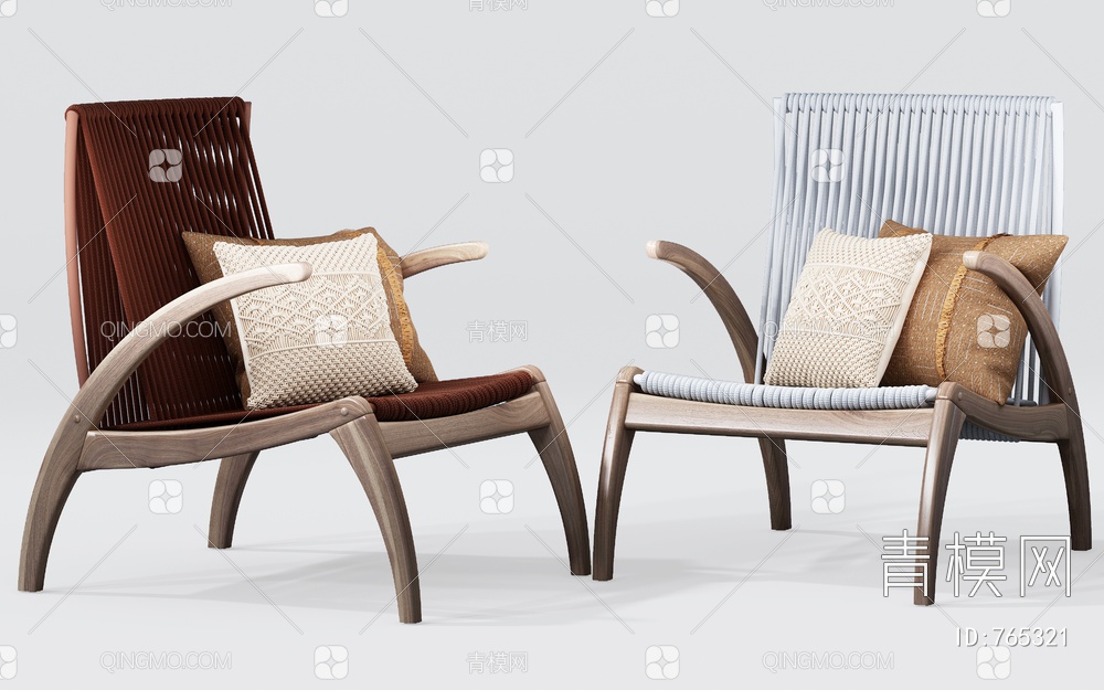 休闲木作织物单椅3D模型下载【ID:765321】