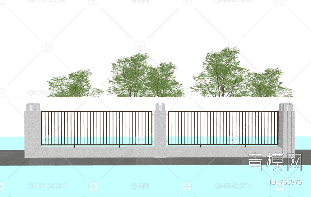 景墙围墙 小区围墙SU模型下载【ID:765975】