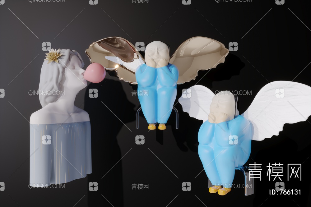 抽象人物雕塑组合3D模型下载【ID:766131】