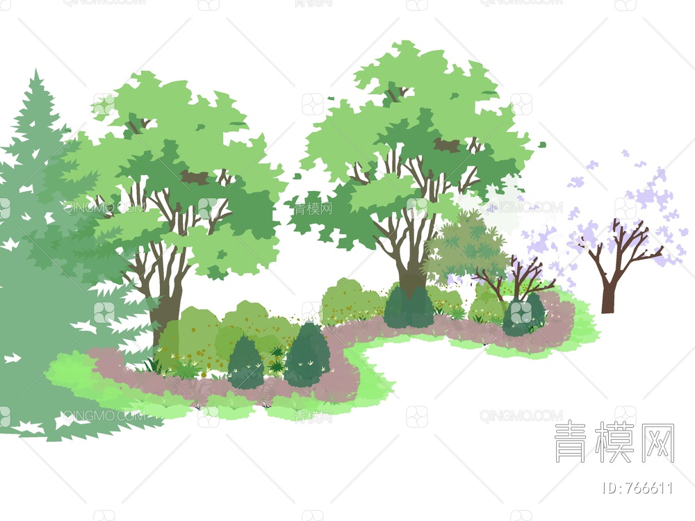 2D植物 景观树 灌木 植物组团 植物堆SU模型下载【ID:766611】