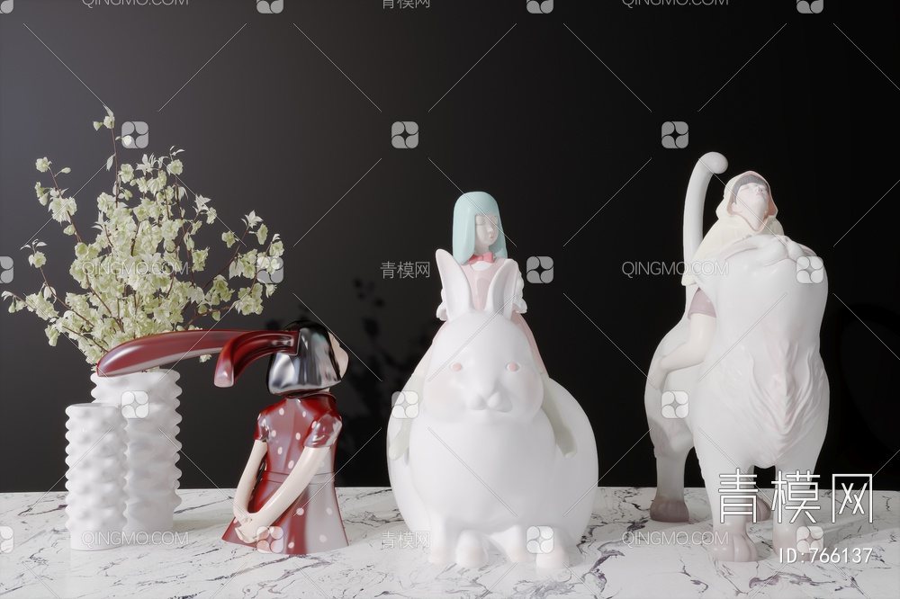 人物兔子雕塑3D模型下载【ID:766137】